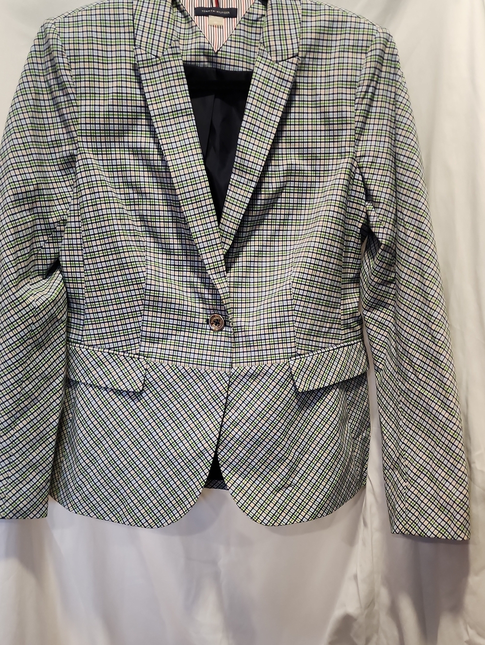 Tommy Hilfiger Green, Blue, Pink And Black Plaud Single-Button Blazer